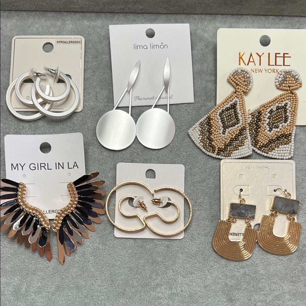 Bundle of 6 Gold and Silver Gorgeous Earrings